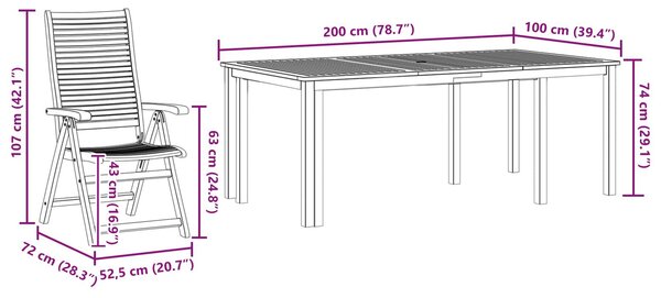 VidaXL Kert étkező szett 9 pcs Barna Tömör Akácfa