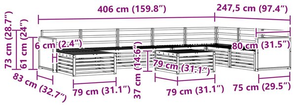 VidaXL Kültéri kanapé szett 9 pcs Természetes Tömör Akácfa