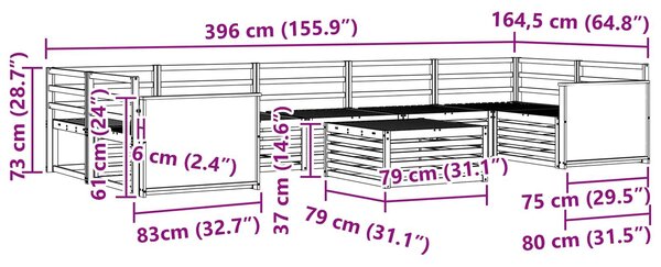 VidaXL Kültéri kanapé szett 8 pcs Természetes Tömör Akácfa