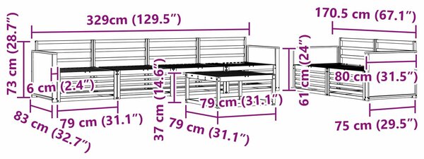 VidaXL Kültéri kanapé szett 7 pcs Természetes Tömör Akácfa