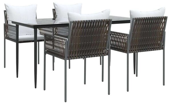 VidaXL 5-részes polyrattan és acél kerti étkezőgarnitúra párnával