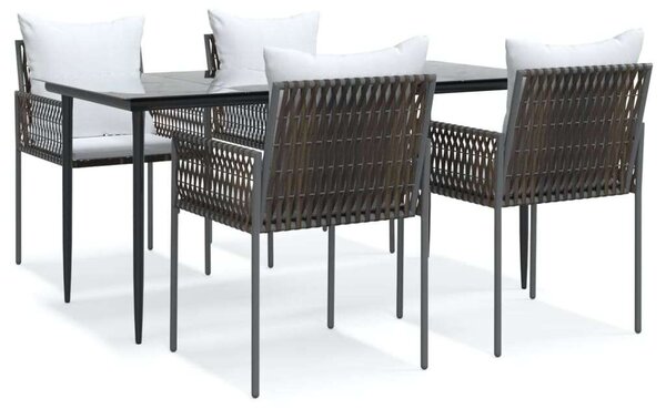 VidaXL 5-részes polyrattan és acél kerti étkezőgarnitúra párnával