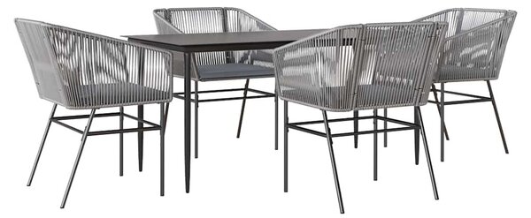 VidaXL 5 részes szürke polyrattan üveg kerti étkezőgarnitúra párnával