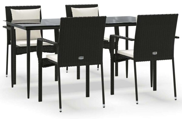 VidaXL 5 részes fekete polyrattan kerti étkezőgarnitúra párnákkal