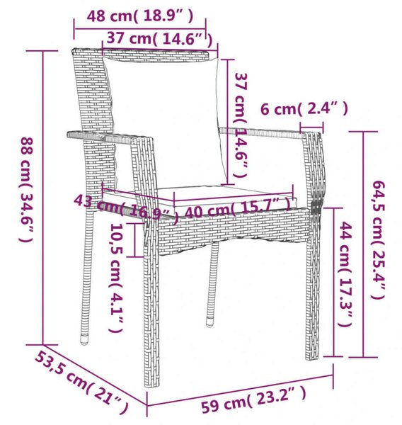 VidaXL 5 részes fekete polyrattan kerti étkezőgarnitúra párnákkal