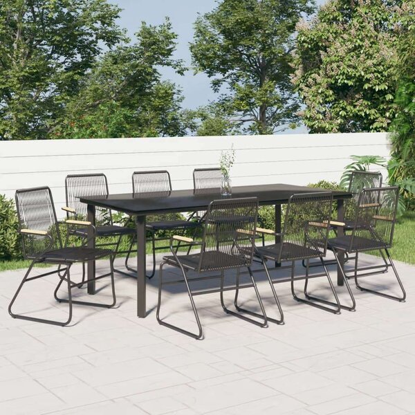 Elegáns Fekete PVC Rattan Kerti Étkezőgarnitúra - 8 Fős