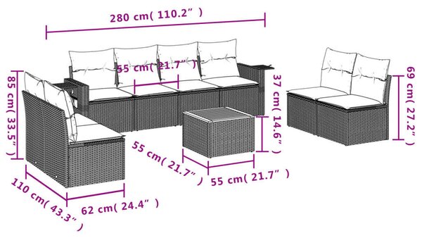 VidaXL Polyrattan Kerti Ülőgarnitúra - 9 részes - Bézs