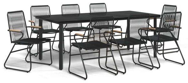 Elegáns Fekete PVC Rattan Kerti Étkezőgarnitúra - 8 Fős