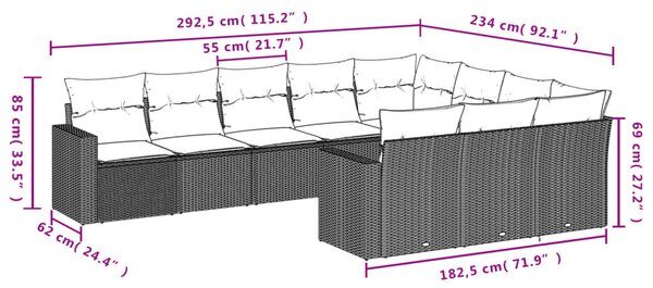 VidaXL Polyrattan Kerti Ülőgarnitúra - 10 részes - Bézs