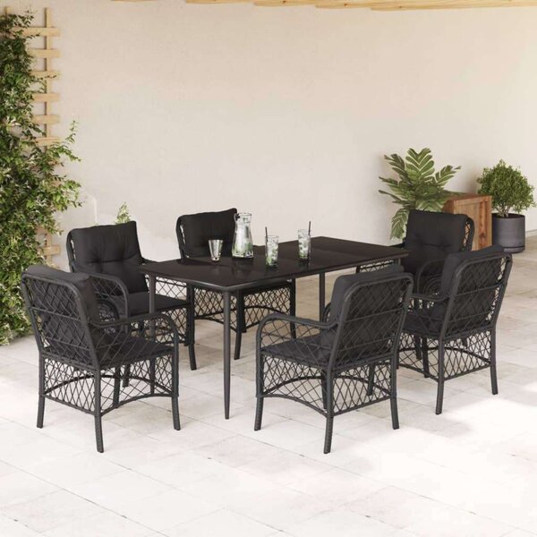 VidaXL 7 részes fekete polyrattan kerti étkezőgarnitúra párnával