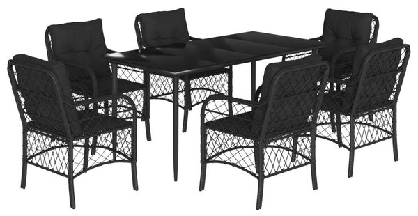 VidaXL 7 részes fekete polyrattan kerti étkezőgarnitúra párnával