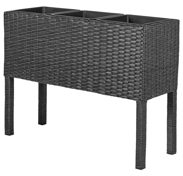 Magasított virágállvány CARAGANA PE Rattan 77 cm Fekete