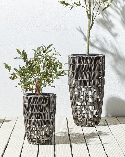 Kétdarabos virágcserép szett CHELONE PE Rattan 26/34 cm Barna
