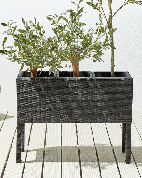 Magasított virágállvány CARAGANA PE Rattan 77 cm Fekete
