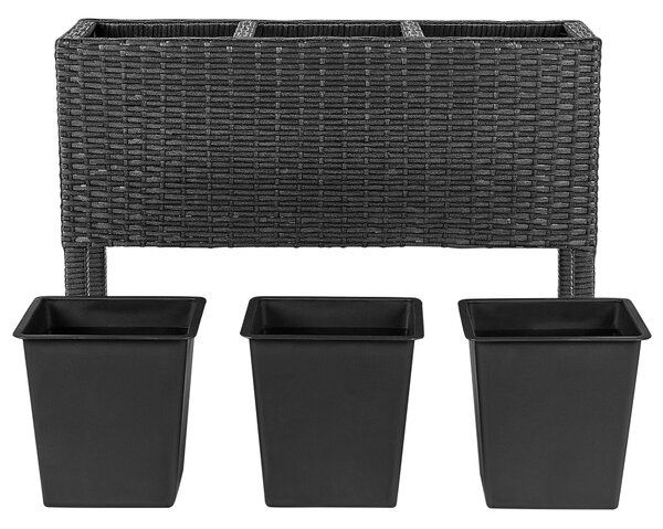 Magasított virágállvány CARAGANA PE Rattan 77 cm Fekete