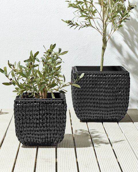 Kétdarabos virágcserép szett BERBERIS 34/45 cm Fekete PE Rattan