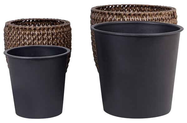 Háromdarabos virágcserép szett BERBERIS PE Rattan 34/45 cm Sötétbarna