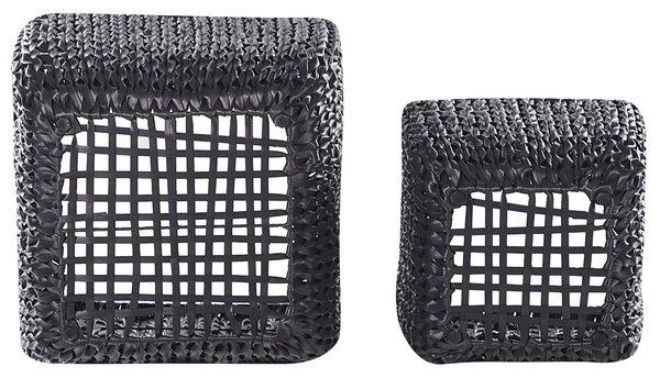 Kétdarabos virágcserép szett BERBERIS 34/45 cm Fekete PE Rattan