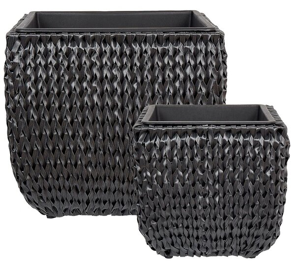 Kétdarabos virágcserép szett BERBERIS 34/45 cm Fekete PE Rattan