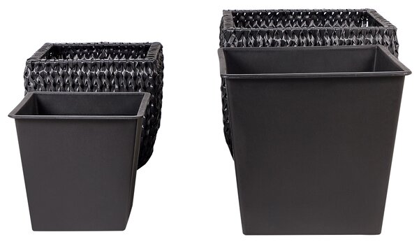Kétdarabos virágcserép szett BERBERIS 34/45 cm Fekete PE Rattan
