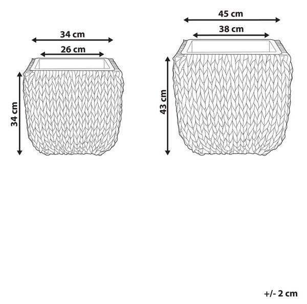 Kétdarabos virágcserép szett BERBERIS 34/45 cm Fekete PE Rattan