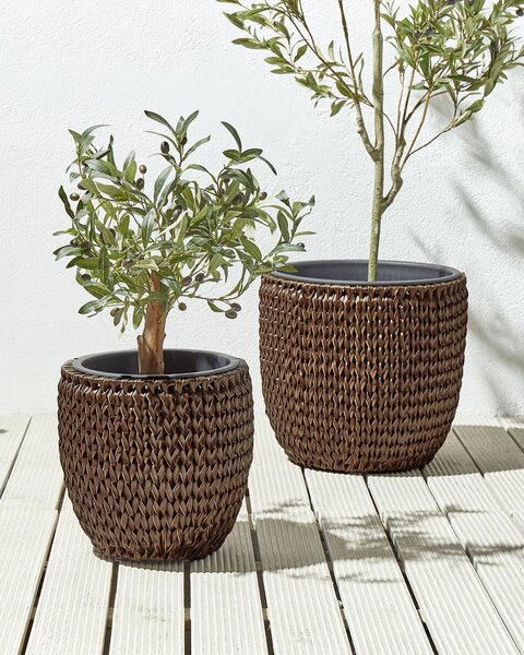 Háromdarabos virágcserép szett BERBERIS PE Rattan 34/45 cm Sötétbarna