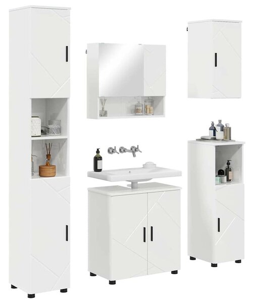 Fürdőszoba bútor szett 5 pcs Magasfényű fehér 61 x 35 x 64 cm