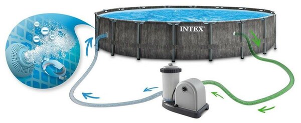 Intex Prism Frame Greywood Medence szett, 549x122cm vízforgató, létra, alátét, takaró (26744NP)