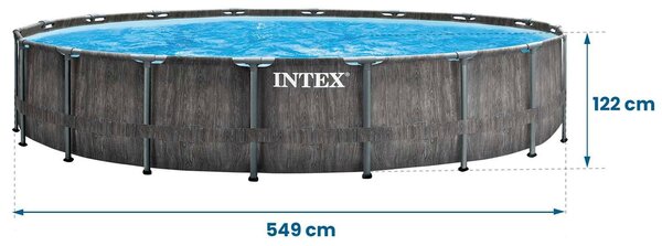 Intex Prism Frame Greywood Medence szett, 549x122cm vízforgató, létra, alátét, takaró (26744NP)