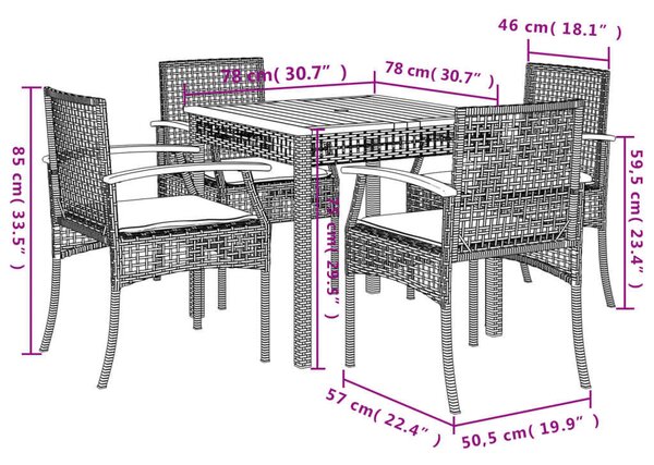 VidaXL Polyrattan Kerti Étkezőgarnitúra - 5 részes - Bézs