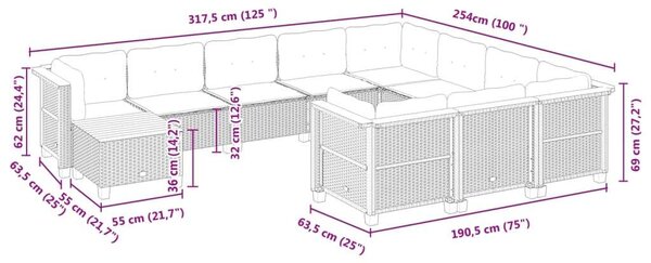 VidaXL Polyrattan Kerti Ülőgarnitúra - 11 részes - Fekete