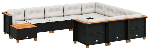 VidaXL Polyrattan Kerti Ülőgarnitúra - 11 részes - Fekete