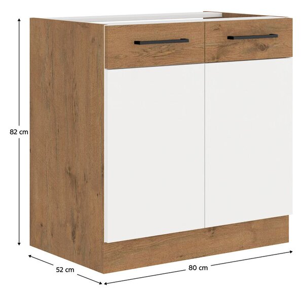 Mosogató szekrény, fehér magasfényű HG/ lancelot tölgy, VEGA 80 ZL 2F BB