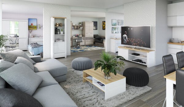 TV asztal 1D/160, fehér fényes, LINDY