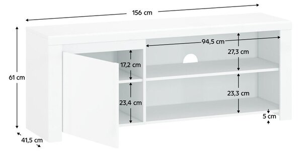 TV asztal 1D/160, fehér fényes, LINDY