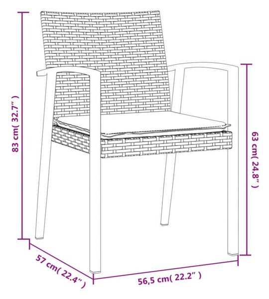 VidaXL 5-részes polyrattan és acél kerti étkezőgarnitúra párnával