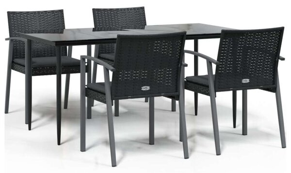 VidaXL 5-részes polyrattan és acél kerti étkezőgarnitúra párnával