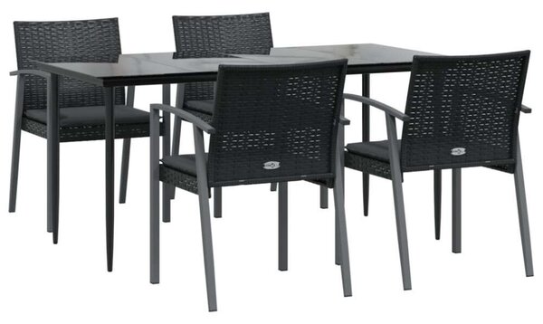 VidaXL 5-részes polyrattan és acél kerti étkezőgarnitúra párnával