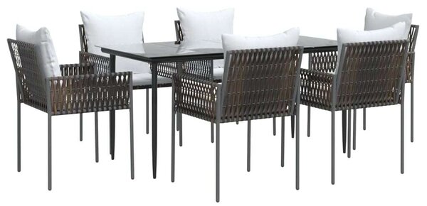 VidaXL 7-részes polyrattan és acél kerti étkezőgarnitúra párnával