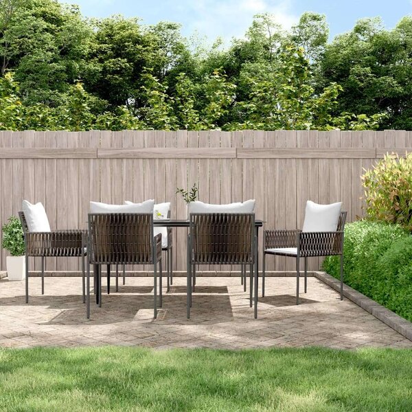 VidaXL 7-részes polyrattan és acél kerti étkezőgarnitúra párnával