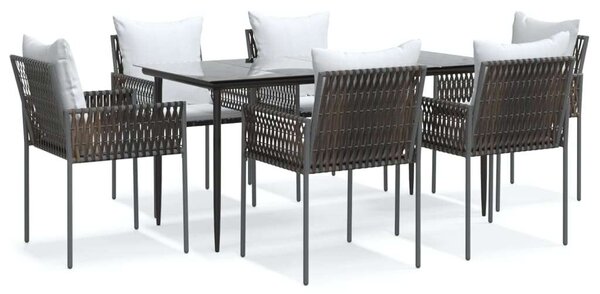 VidaXL 7-részes polyrattan és acél kerti étkezőgarnitúra párnával