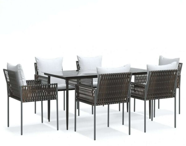 VidaXL 7-részes polyrattan és acél kerti étkezőgarnitúra párnával