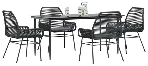 VidaXL 5 részes fekete polyrattan üveg kerti étkezőgarnitúra párnákkal