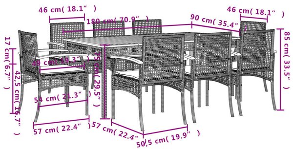 VidaXL 9 részes bézs polyrattan kerti étkezőgarnitúra párnákkal