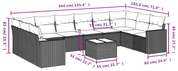 VidaXL Polyrattan Kerti Ülőgarnitúra - Bézs - 11 részes
