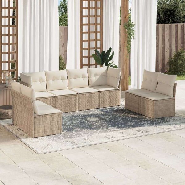 Polyrattan Kerti Ülőgarnitúra - 8 részes - Bézs