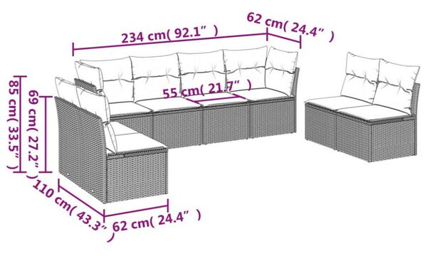 Polyrattan Kerti Ülőgarnitúra - 8 részes - Bézs