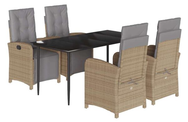 VidaXL 5 részes bézs polyrattan kerti étkezőgarnitúra párnákkal