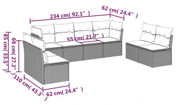 Polyrattan Kerti Ülőgarnitúra - 8 részes - Bézs