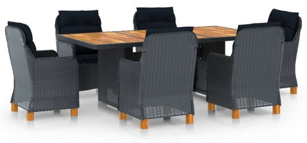 VidaXL Polyrattan Kültéri Étkezőgarnitúra - 7 részes, Sötétszürke